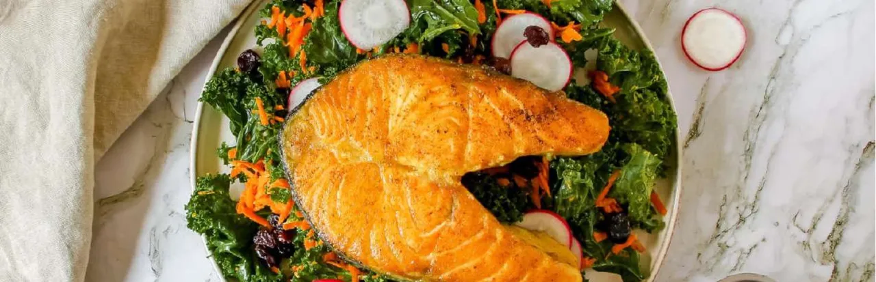 Curried Salmon Steak & Kale Salad
