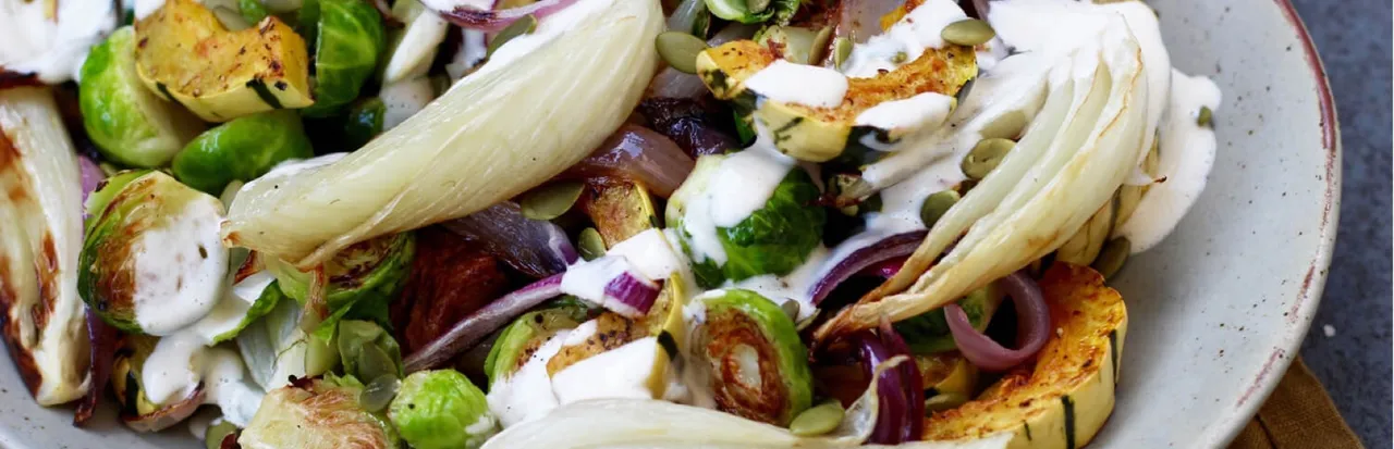Roasted Winter Vegetables with Tahini Drizzle